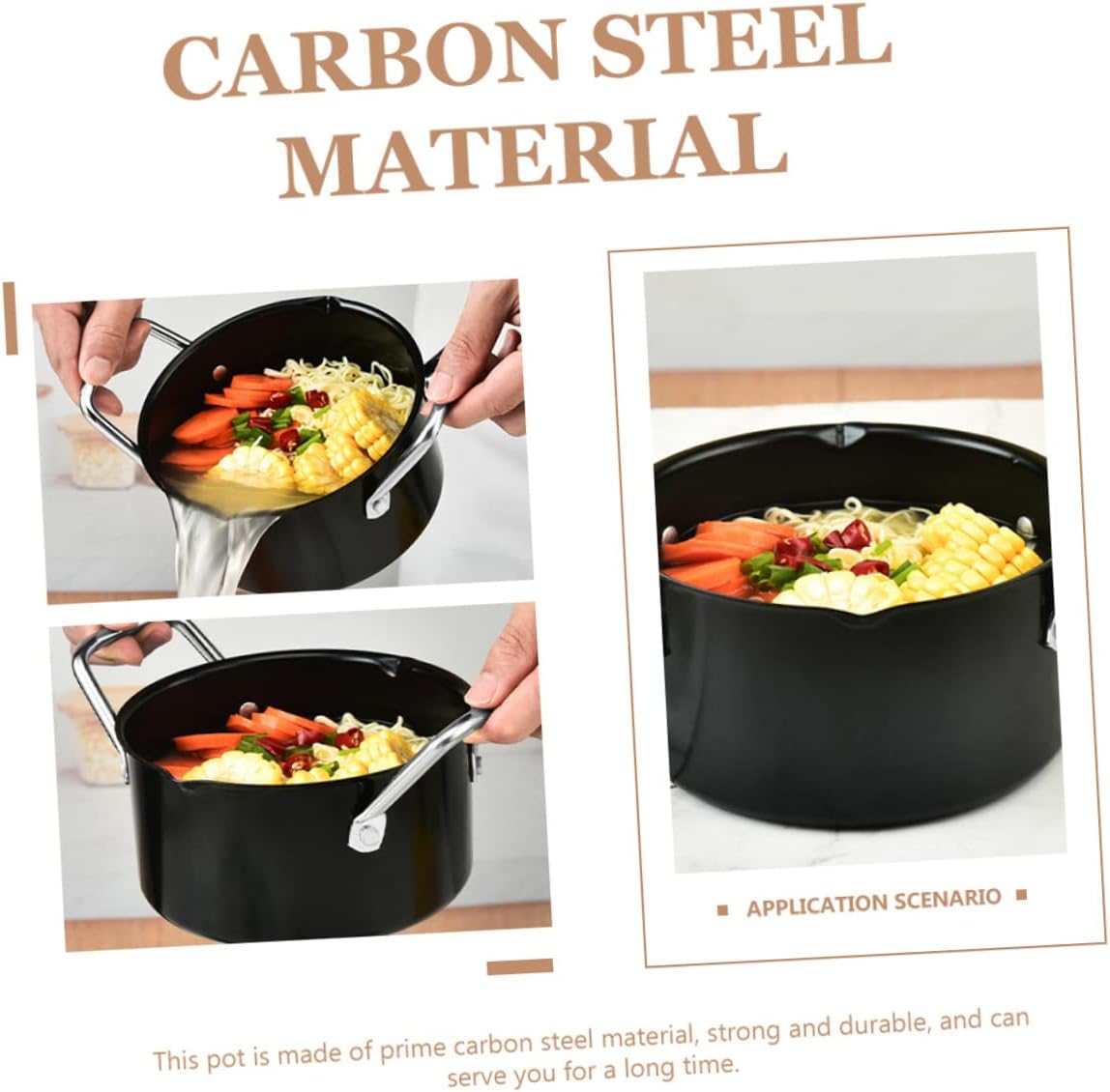 LIFKOME Portable Carbon Steel Hot Pot Lid Nonstick Soup and Stew Pot for Indoor Outdoor BBQ and Camping Cooking