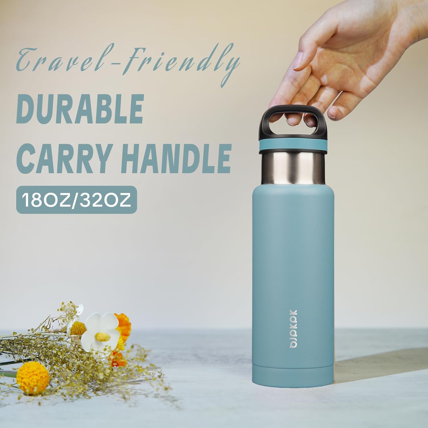 BJPKPK Insulated Water Bottle 18OZ Stainless Steel Water Bottle with Handle Double Walls Vacuum Insulated BPA Free Flask, Light Blue - Image 4