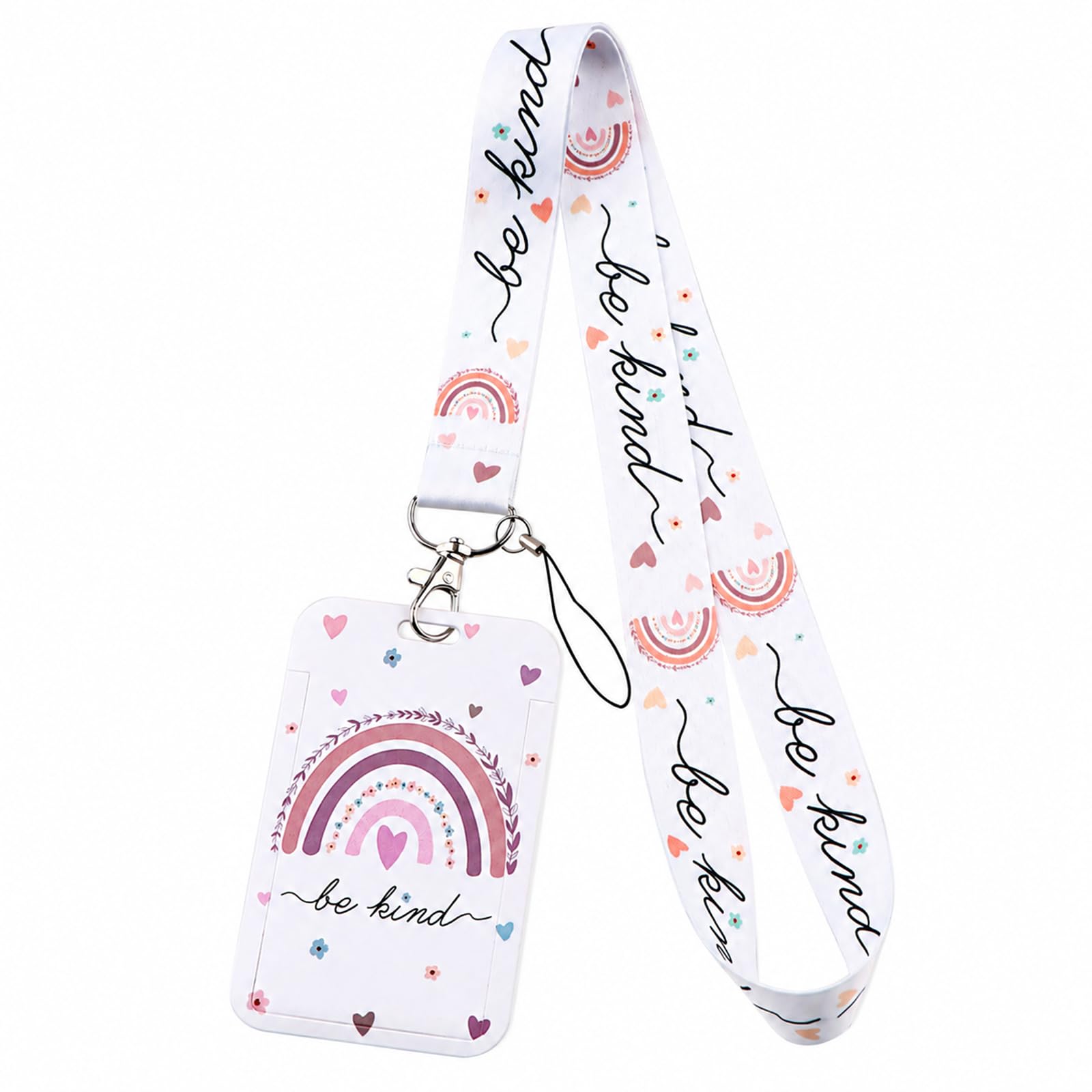 Rainbow Lanyard with Card Holder, Aesthetic Badge Holder with Retractable Badge, Polyester & Plastic, Kids Lanyard Vertical Card Protector for Women Girls Teachers, Preppy Keychain