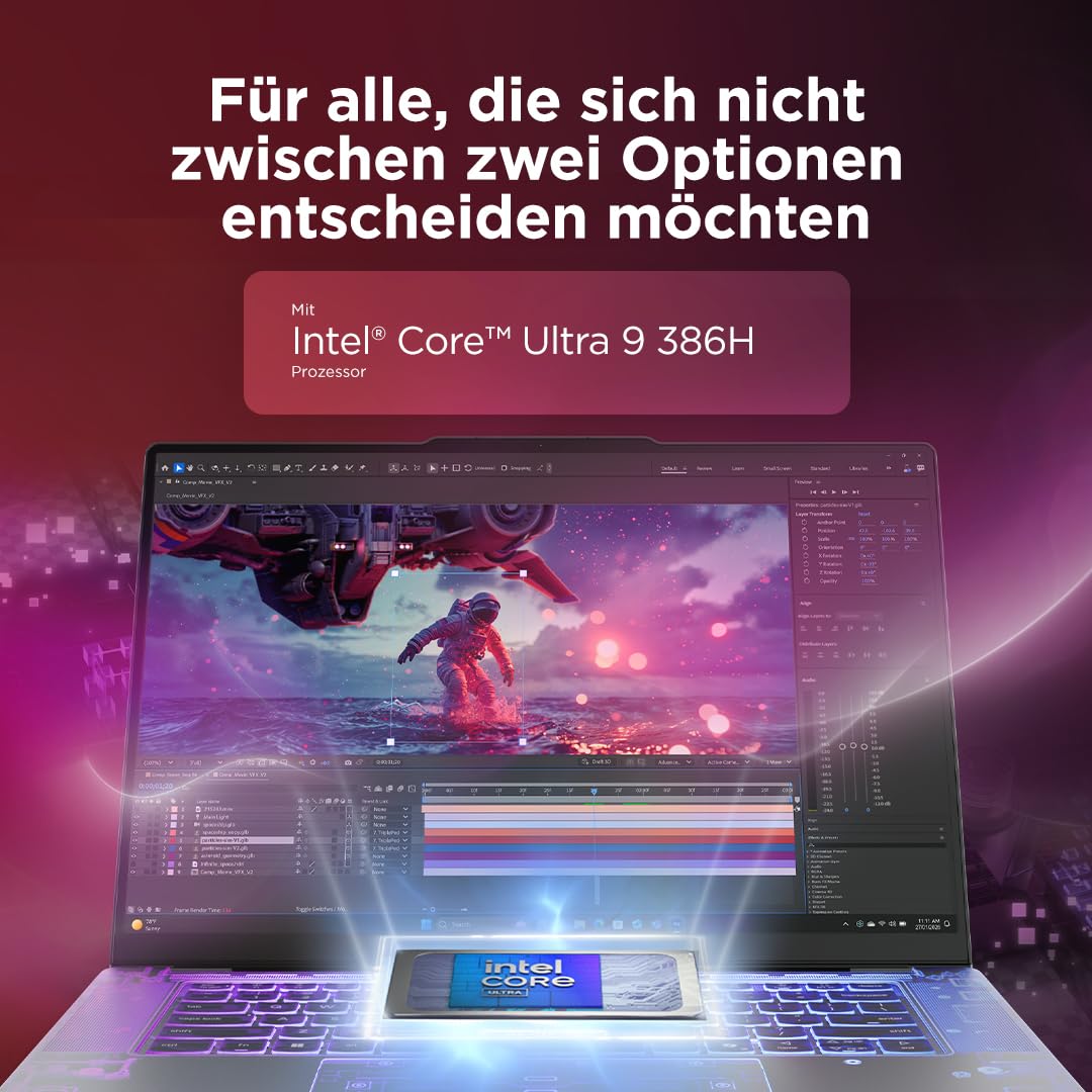 Lenovo Yoga Pro 9i Aura Edition Laptop | 16"3.2K OLED Touch Display | Intel Core Ultra 9 386H | 32GB RAM | 1TB SSD | NVIDIA GeForce RTX 5060 | Windows 11 | QWERTZ | Thunder Grau | 3 Jahre Premium Care