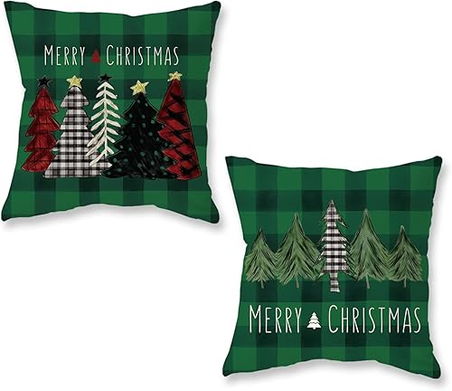 Miniatura 8 de ONWAY Juego de 2 fundas de almohada de Navidad de 12 x 20 pulgadas, diseño de árboles rojos, negros, verde oscuro, búfalo, fundas de almohada