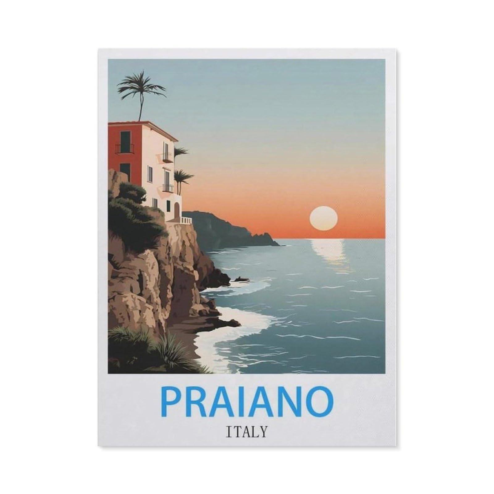 Beayodkp （40 X 50 Cm/15.74 X 19.68 Inches） 5D Diamond Painting，Praiano Italy Vintage Travel Posters，Diamond Embroidery Cross Stitch-Cc39
