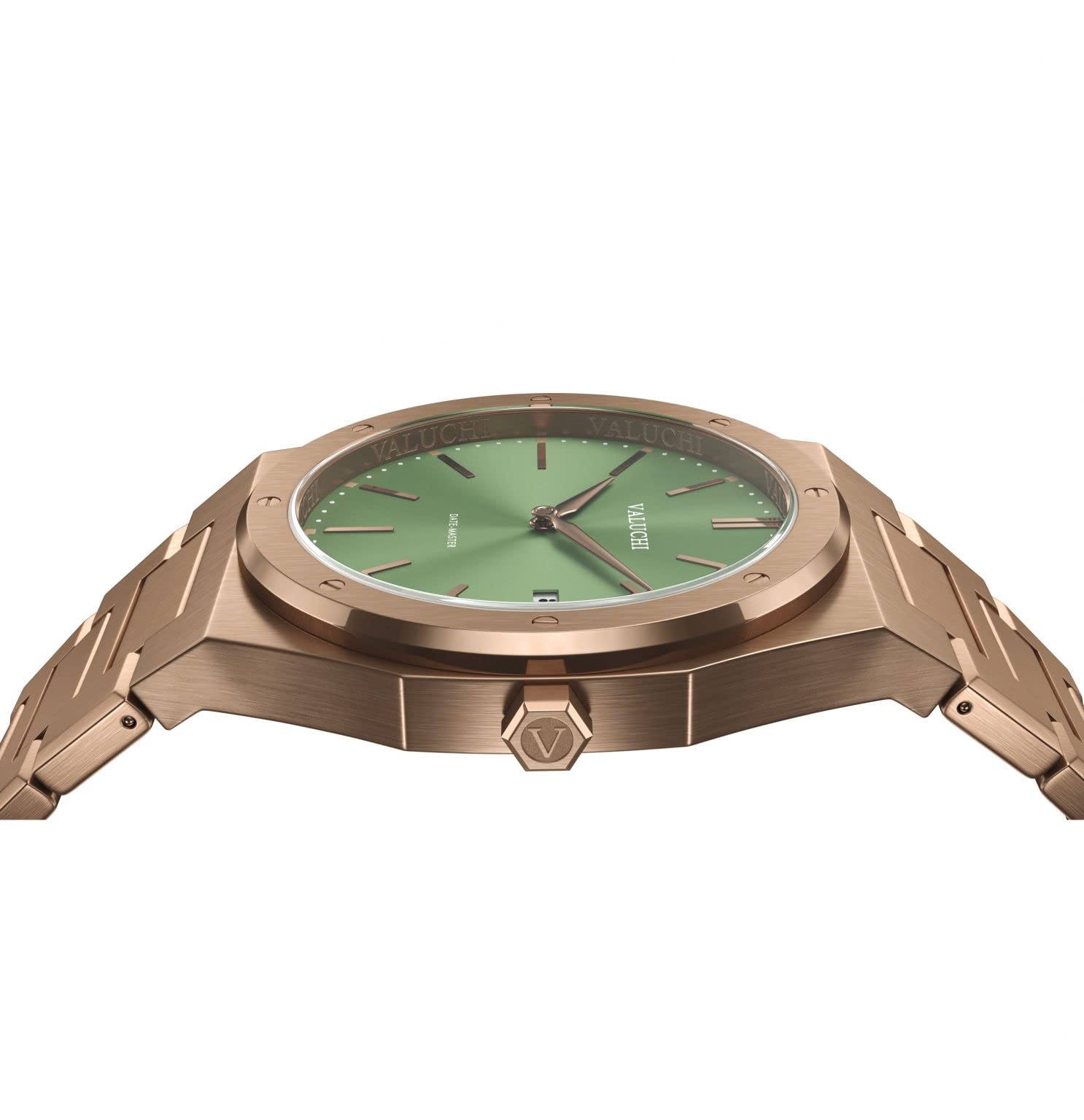 Valuchi Lujo Hombres Date-Master Acero Inoxidable Cristal de Zafiro Reloj de Cuarzo
