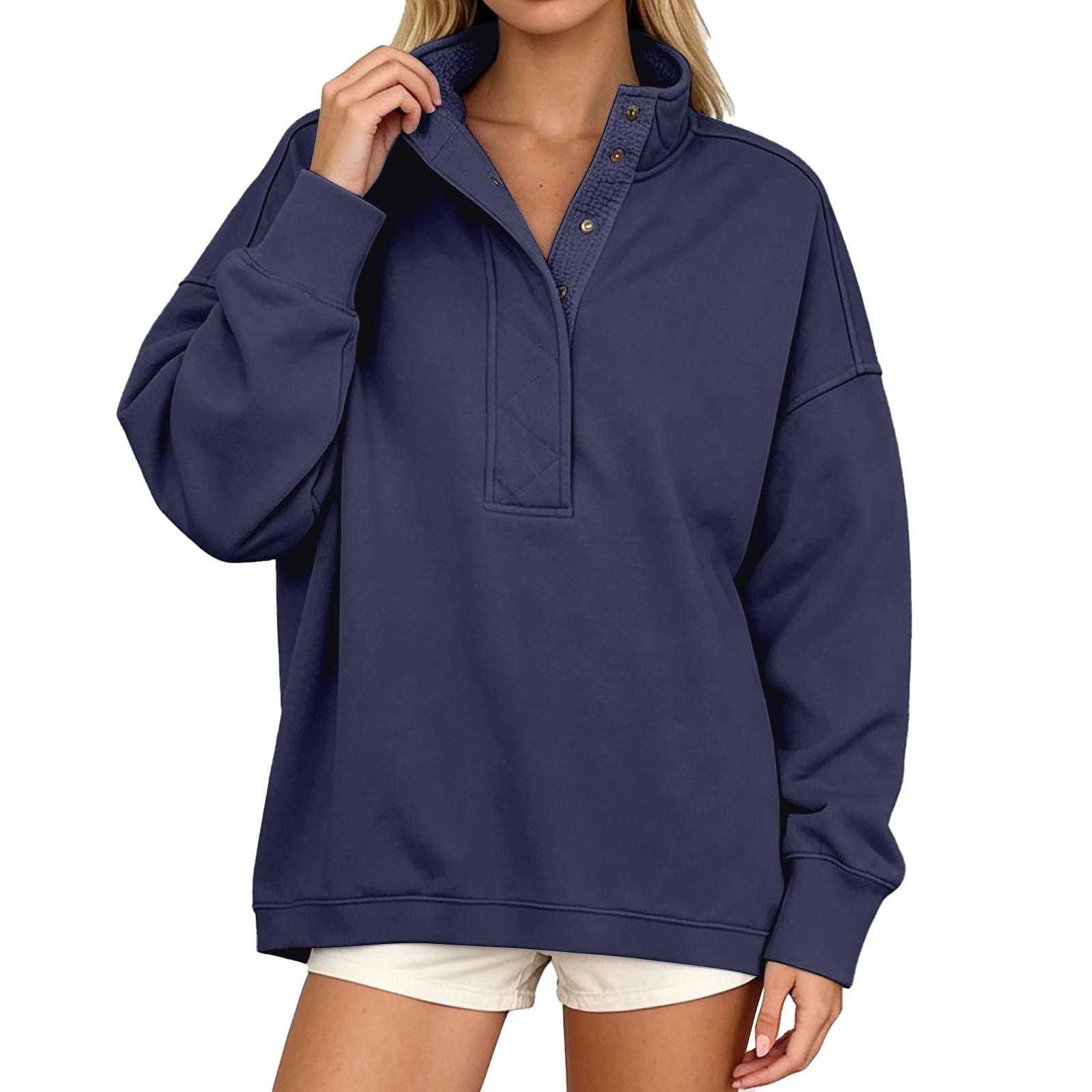Genérico Sudadera Mujer Sin Capucha Suéter Informal Manga Larga Holgado sin Capucha Cuello Uso Diario Cómodo Ligera Estilo Clásico Camiseta Ropa de Calle Cómoda Forro Polar para Otoño