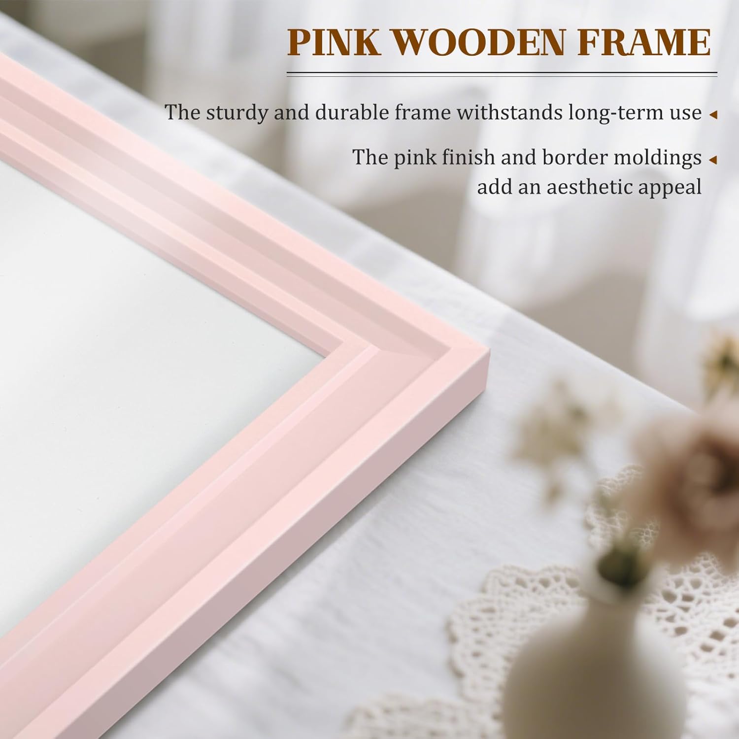Large White Board for Wall, 36'' x 24'' Magnetic Dry Erase Board, Decorative Whiteboard with Pink Wooden Frame, Hanging Writing Board for Home Office School Dorm