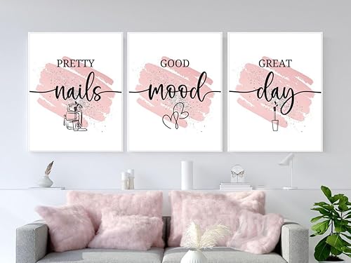Miniatura 2 de 3 piezas de impresiones Pretty Mails Good Mood Good Day Wall Art Modular Nail Technician Poster Imágenes enmarcadas para sala de uñas, decoración de