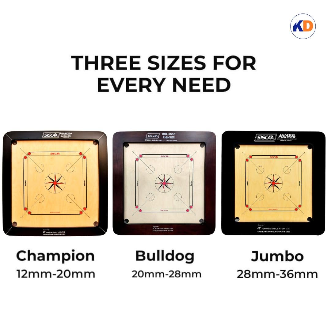 KD Willmax Siscaa Fighter Carrom Board - Lavagna nera con strato di betulla inglese (16 mm, Champion)