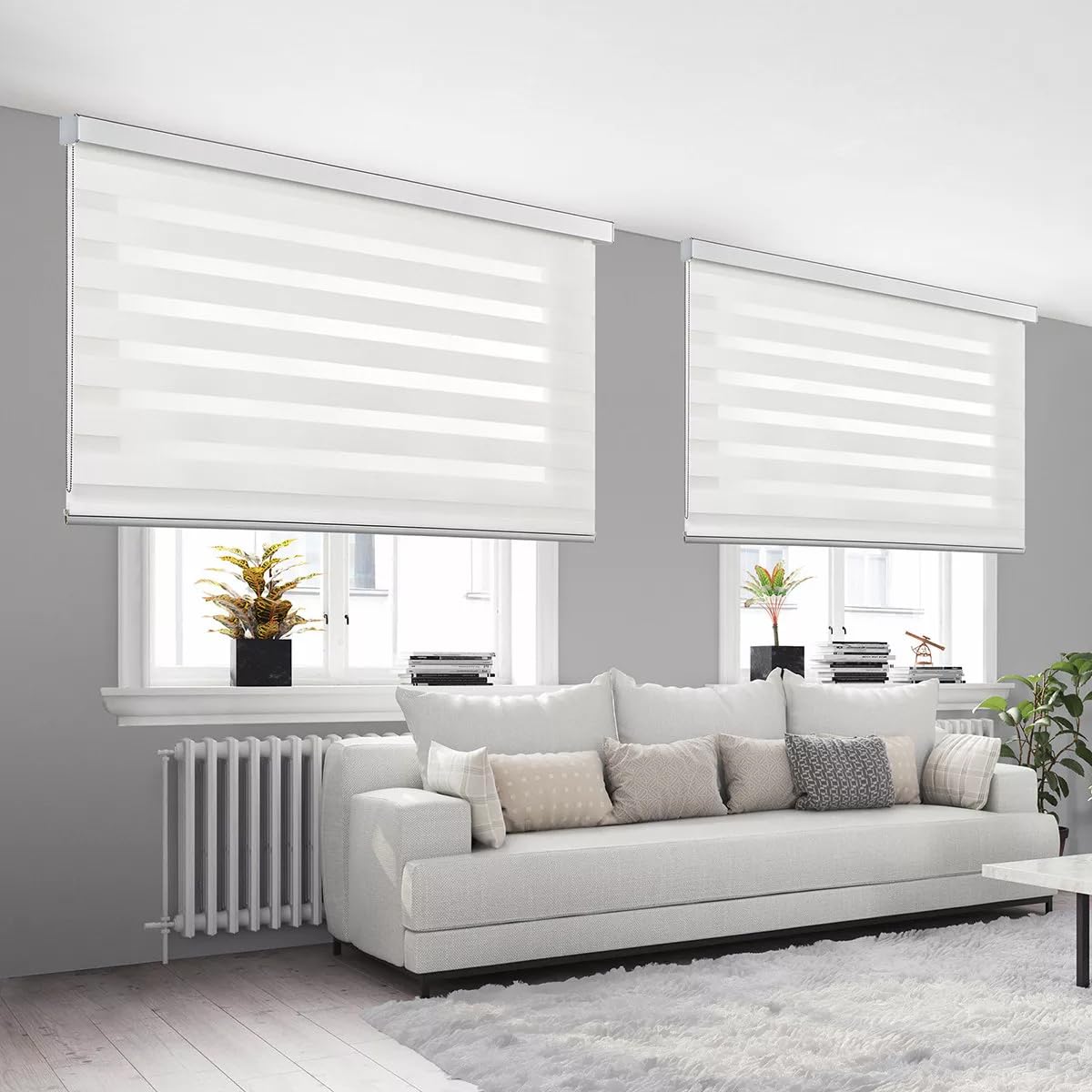 Tenda a Rullo NIGHT AND DAY Doppio Strato Giorno e Notte Premium Con Cassonetto Bianco E Catenella In Alluminio Tenda Per Finestra o Porta Protezione Solare Varie Misure E Colori (Bianco001, 140x300)