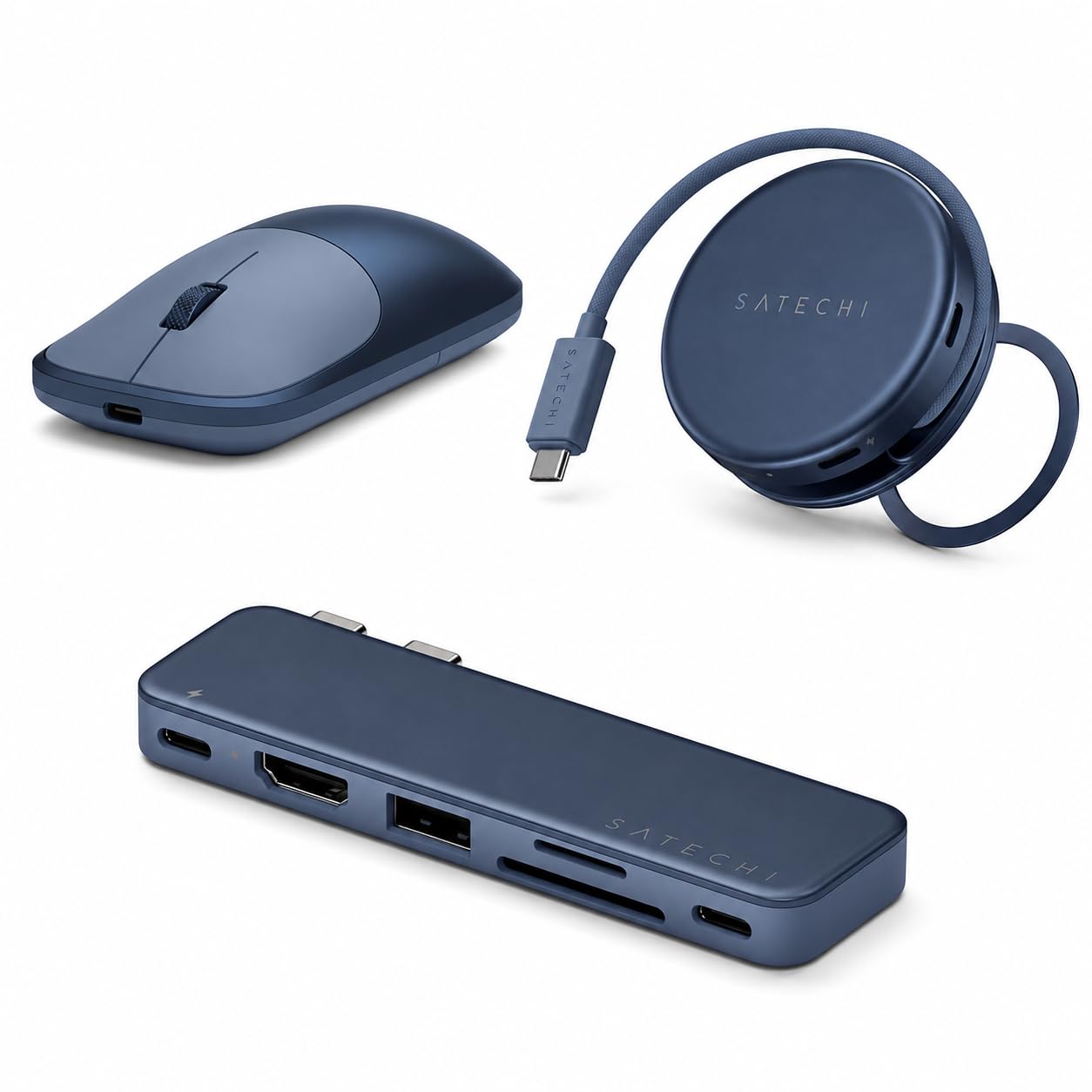 Satechi Bundle Mouse Wireless Slim EX, Hub USB-C OntheGo 5 in 1 e Hub USB-C Snap 6 in 2 (Indaco) Bundle