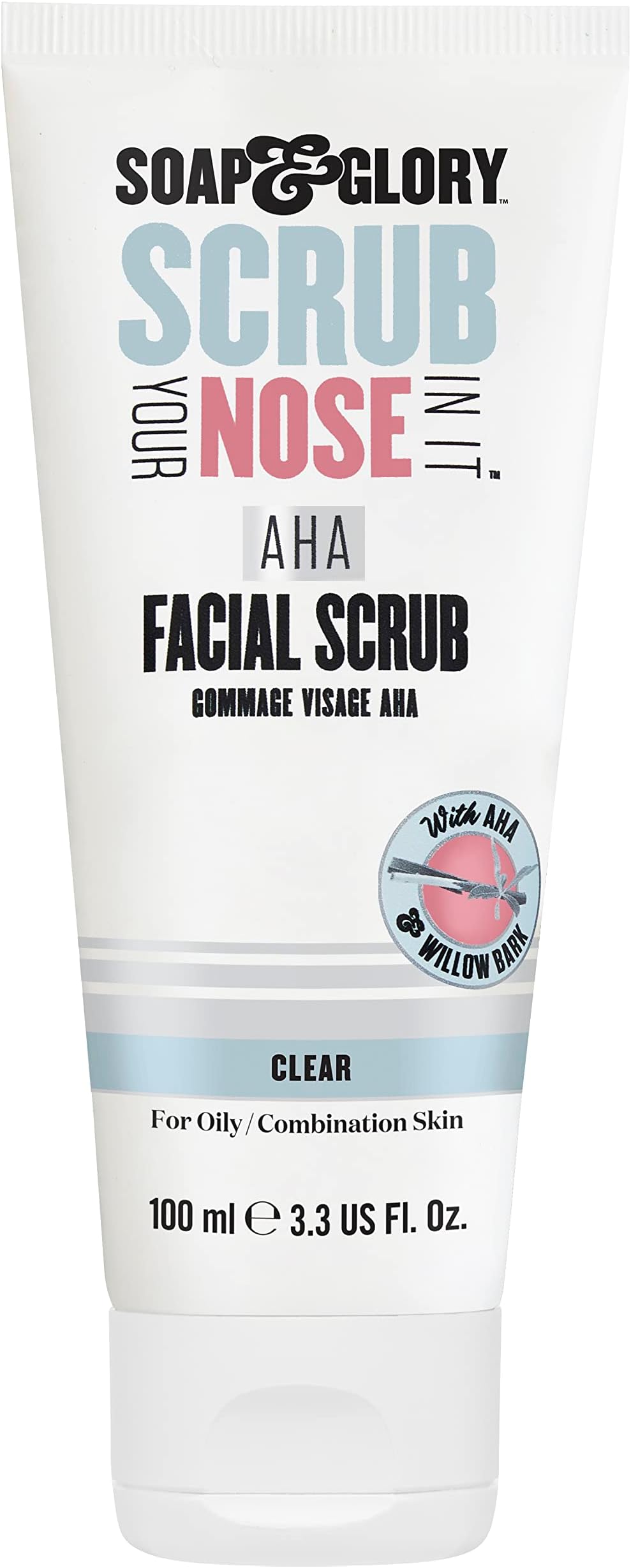 Soap & Glory Scrub Your Nose In It Exfoliating Face Scrub - Purifying, De-Clogging Deep Pore Cleanser & AHA Exfoliant - Chamomile & Mint 2 Minute T Zone Face Exfoliator for Excess Oils (100ml)