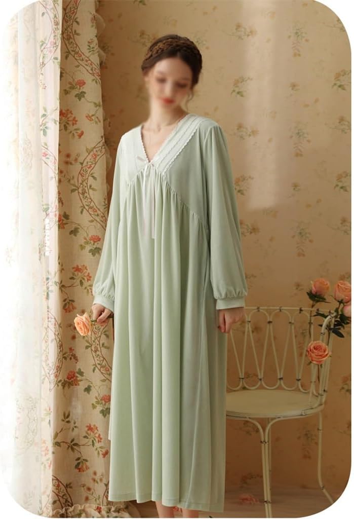 JSEIAJB Pajamas Long Home Sleeping Dress Women's Autumn and Winter Golden Velvet Plush Long Sleeve(Medium)