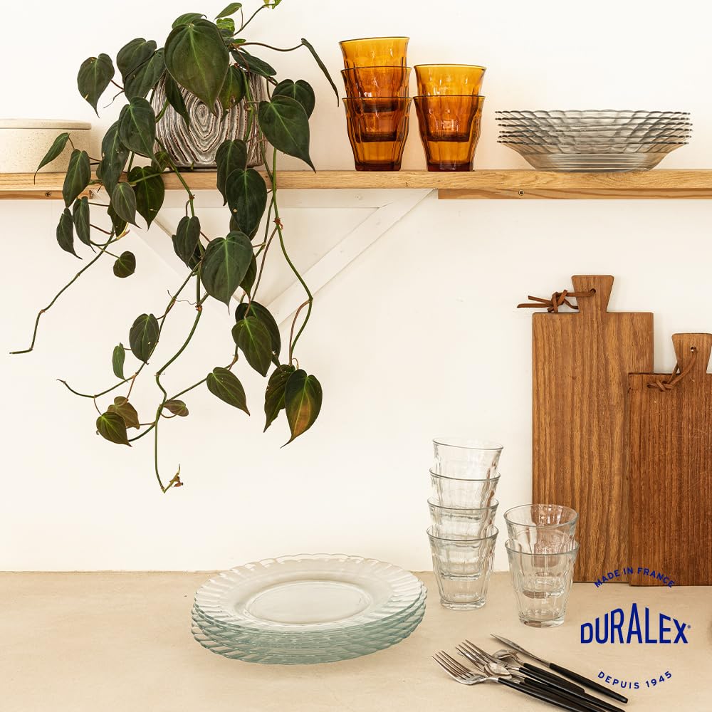 Duralex® - Service de 12 Assiettes Ondulées Le Picardie® - Plate 23cm, Creuse 23cm, Dessert 20,5cm - Verre Transparent Ultra Résistant aux Rayures,Compatible Micro-ondes,Lave-Vaisselle,Made in France