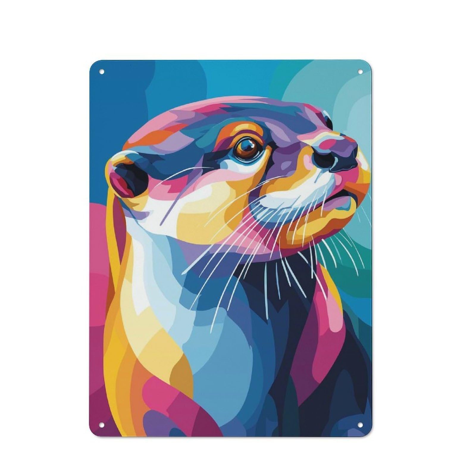 Junmoney Colorful Otter Portrait Vintage Metal Plaque 40X30cm, Bistro Wall Plaque For Coffee Bar, Kitchen, Bistro Or Tea Corner