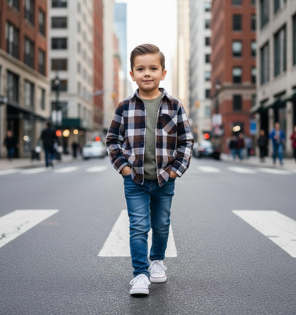 OCHENTA Men's & Boys Flannel Shirts Button Down Long Sleeve Plaid Shirt Family Matching Outfits - Image 3