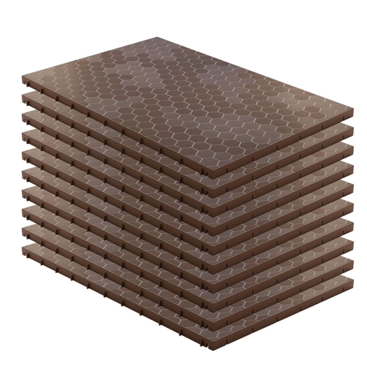 INTEC - Lot de 10 Dalles de sol Clipsable Marron Taupe 116x76x3cm Polypropylène Revêtement de Sol Modulable Intérieur/Extérieur Supporte Charge Lourde