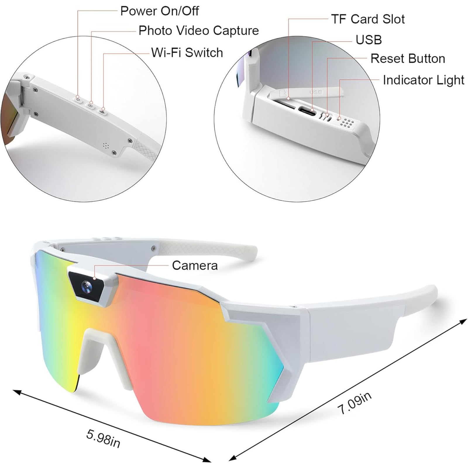 CXYP 4K POV-Sportbrille mit Kamera, 120° Ultra-Weitwinkel-HD, tragbare Körper-Abenteuer-Action-Brille, Kameras, für Radfahren, Baseball und Outdoor-Aktivitäten (Schwarz, 128GB)