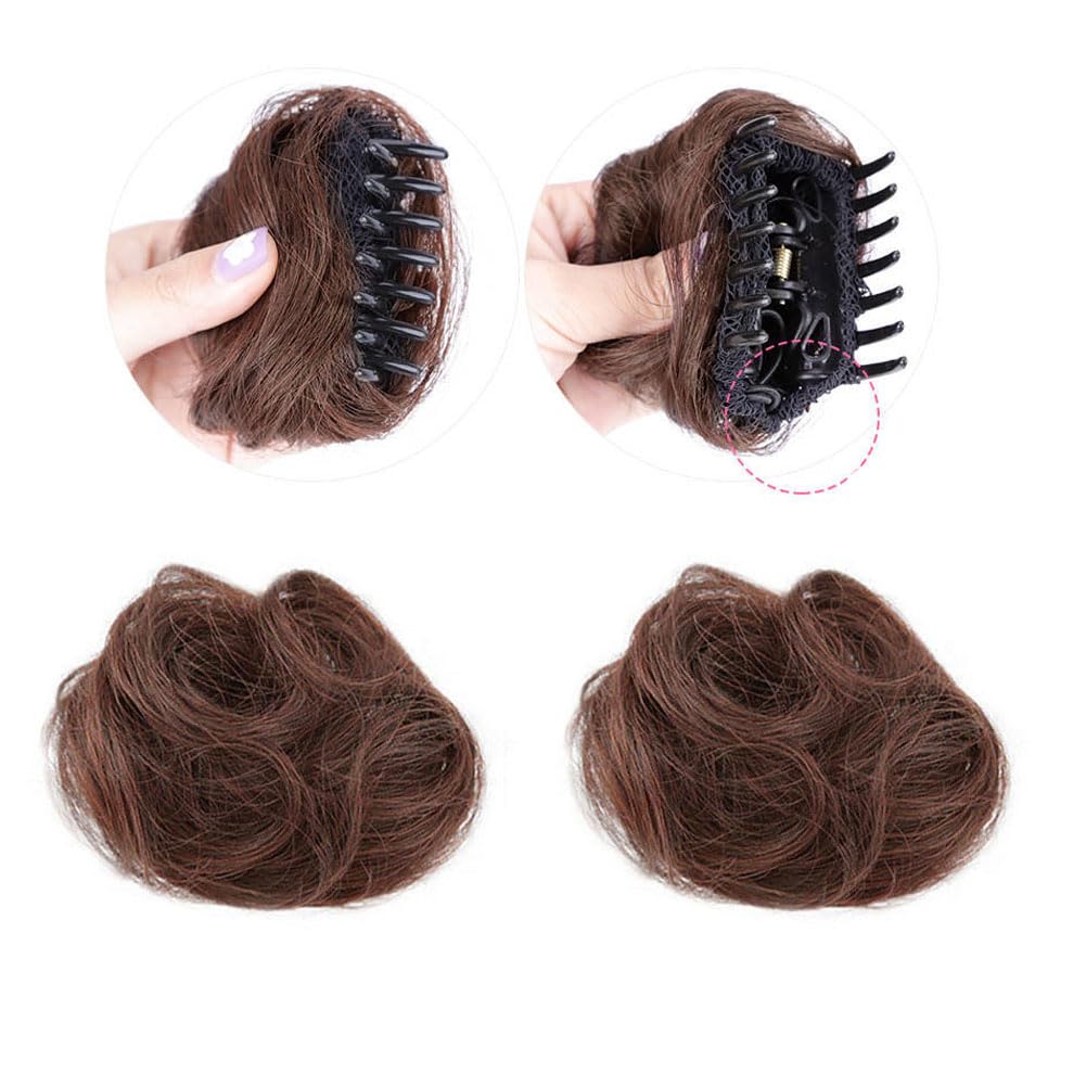 2PCS Mini Claw Clip in Hair Bun Messy Cat Ears Hair Bun Extension Synthetic Hair Chignon Donut Wig Accessory Updo Space Bun Hair Pieces for Women Girls (Light Brown) - Image 4