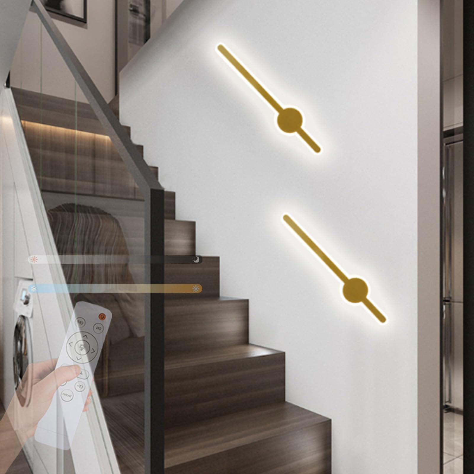 HCZKIUJY LED Wall Lamp - Long Parallel Wall Sconce, 2700K-6500K Adjustable Wall Light for Living Room, Hallway, Stairs, Bedroom, Corridor, Office, Hotel (Gold-80cm)