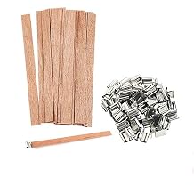 50 Pack Natural Wood Candle Wicks with Metal Sustainers - 5 Inch Crackling Wooden Wicks for DIY Candle Making, Candle Making Supplies Kit with Holders