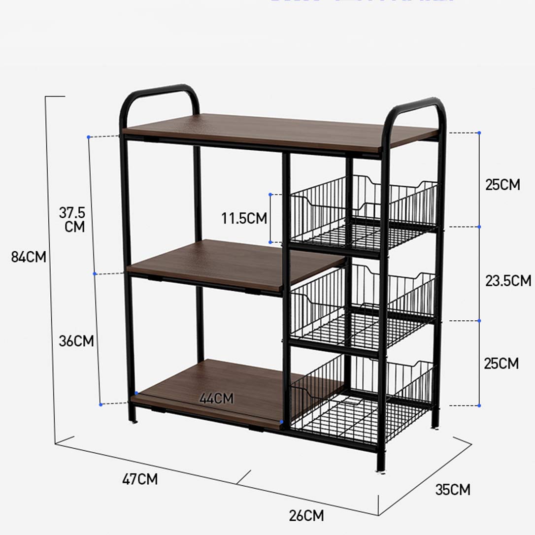 ZYFA Carrello Cucina a 3 Piani Servizio,Scaffale Portaoggetti Mobile,Carrello Portaoggetti Multiuso, Salvaspazio Scaffale Rete Metallica Contenitori, in Legno Robusto Rotolamento,4 Ruote Girevoli