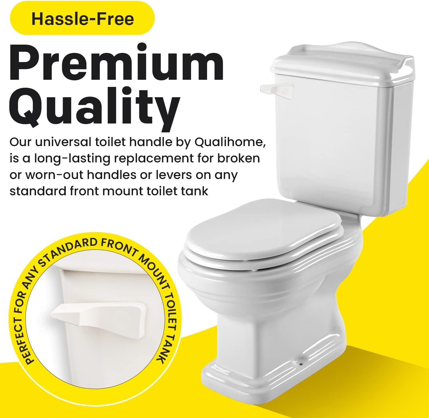 Qualihome Toilet Tank Flush Lever Replacement for American Standard (White, Straight Arm)