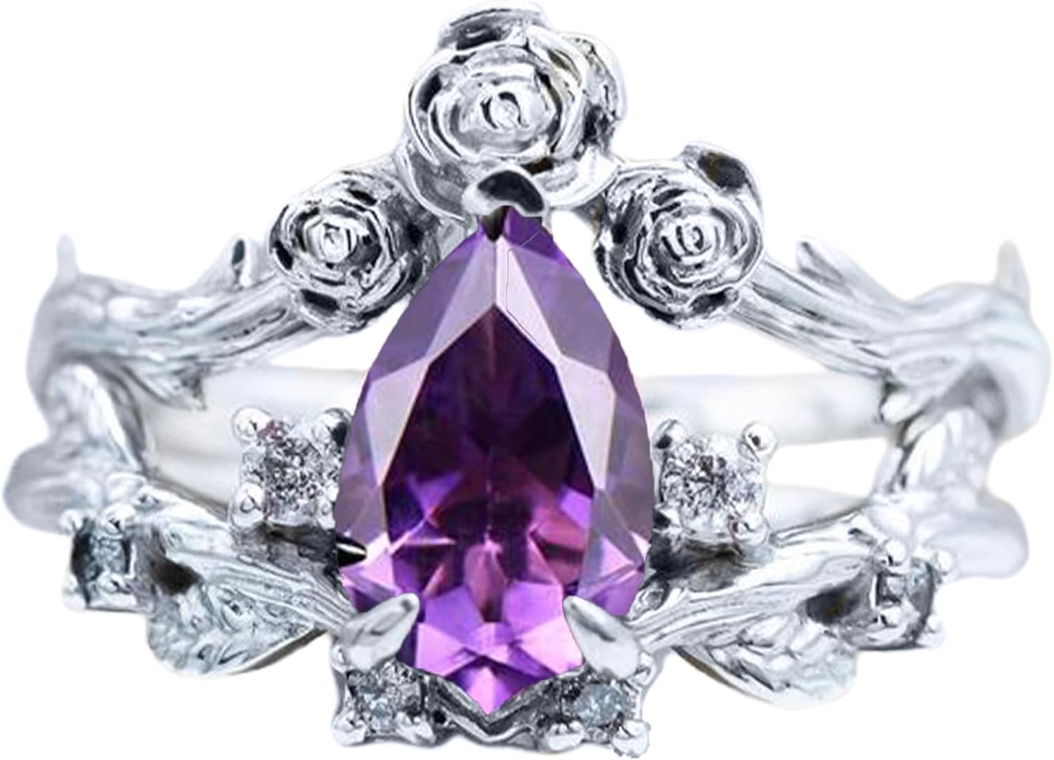 Women's teardrop shape gemstone engagement ring set ruby, sapphire, emerald, amethyst turquoise birthstone 925 silver flower design ring, unique bridal wedding ring, size 4-16