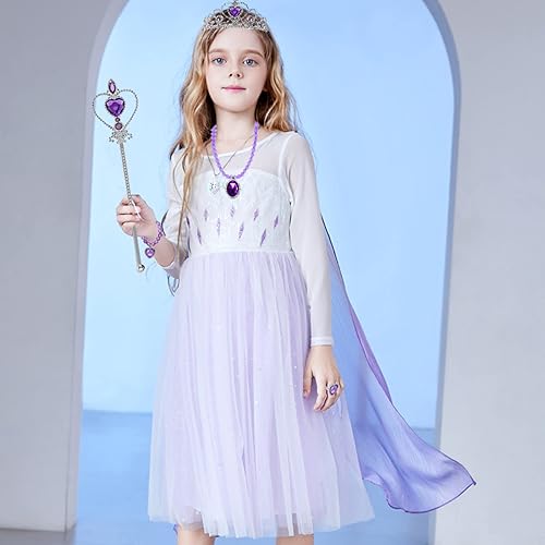 Vista 2 de Peluca de princesa Rapunzel trenza, peluca de cabello largo con guantes trenzados, collar, accesorios de vestir para niñas (morado1)