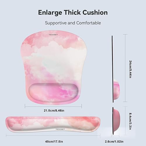 Miniatura 6 de TECKNET Reposamuñecas para teclado y alfombrilla para mouse con soporte de muñeca, juego de espuma viscoelástica para computadora, computadora