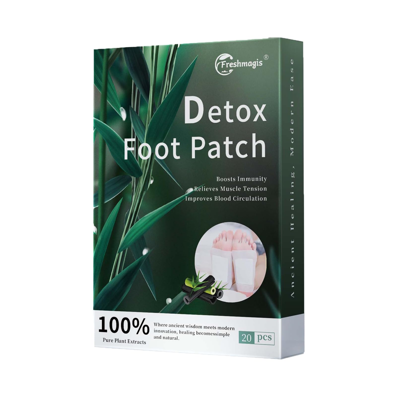 20PCS Parches Detox Pies, ultra parches detox para relajar los pies, promoviendo un mejor sueño. Baños de pies naturales para la desintoxicación