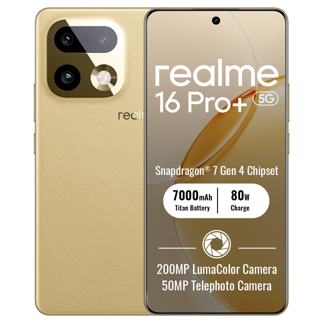 realme 16 Pro+ 5G Smartphone 12+512GB, Gold | 7000mAh Akku, 80W Schnellladung, 6,8 Zoll Display, 144Hz, 200MP Kamera, Qualcomm Snapdragon 7 Gen 4, IP69