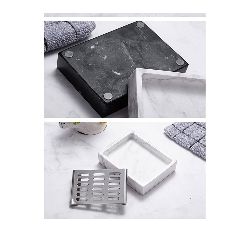 Jabonera Baño Plato de jabonera de mármol, bandeja de jabón de barra de doble capa, caja de caja de contenedores con tablero de drenaje ranurado desmontable Pequeña bandeja for baño, cocina d