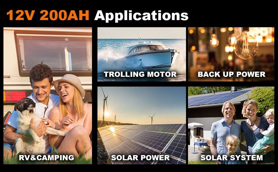 Miniatura 8 de Lifepo4 Battery 200Ah 2560Wh Lithium Batteries 12v 5000+ Deep Cycle Built-in 100A BMS Perfect for Backup Power Home Energy Storage,RV, Marine