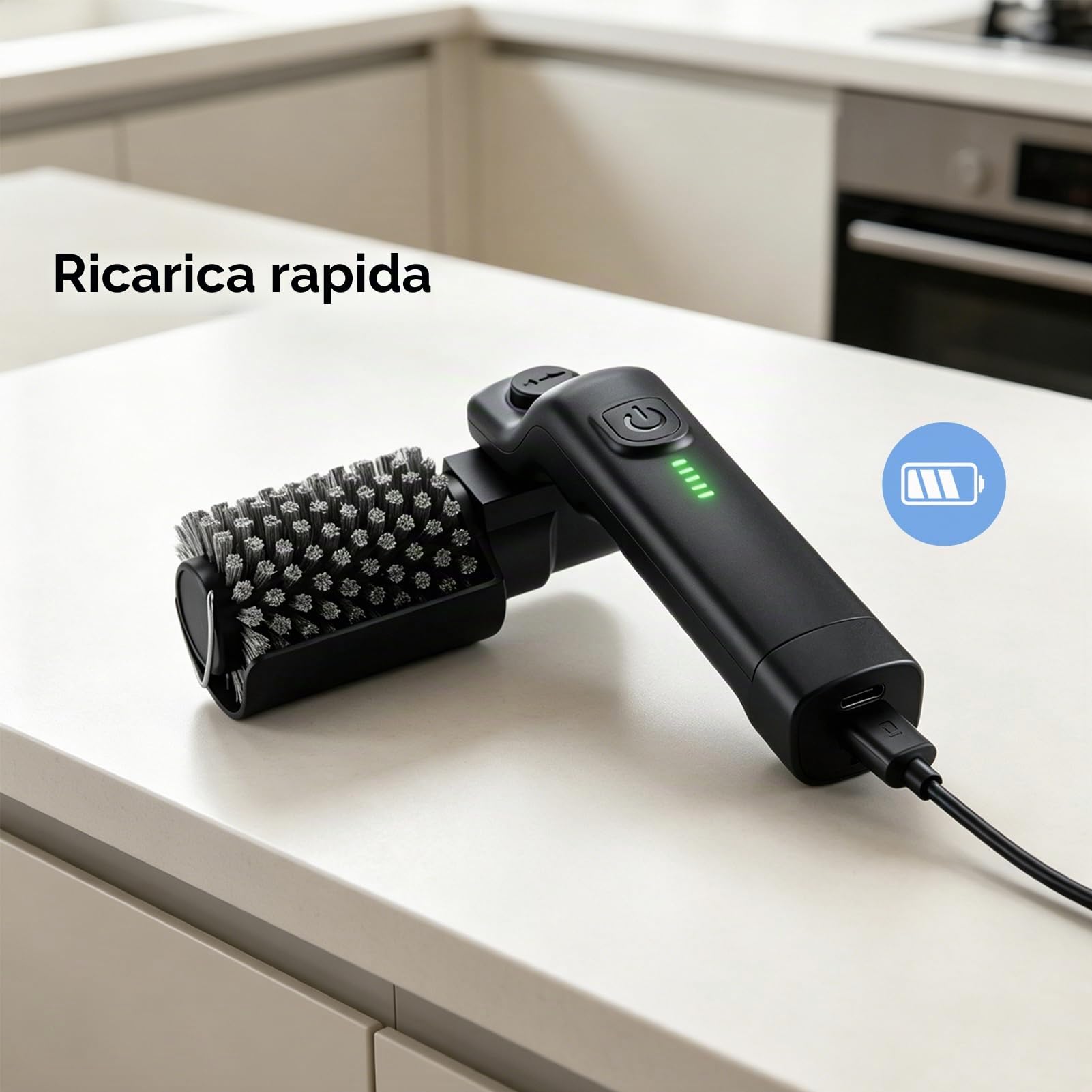 Spazzola elettrica per grill, spazzola per la pulizia della griglia del barbecue in acciaio inossidabile a 3 velocità, testine rotanti regolabili ricaricabili di tipo C per cucina barbecue