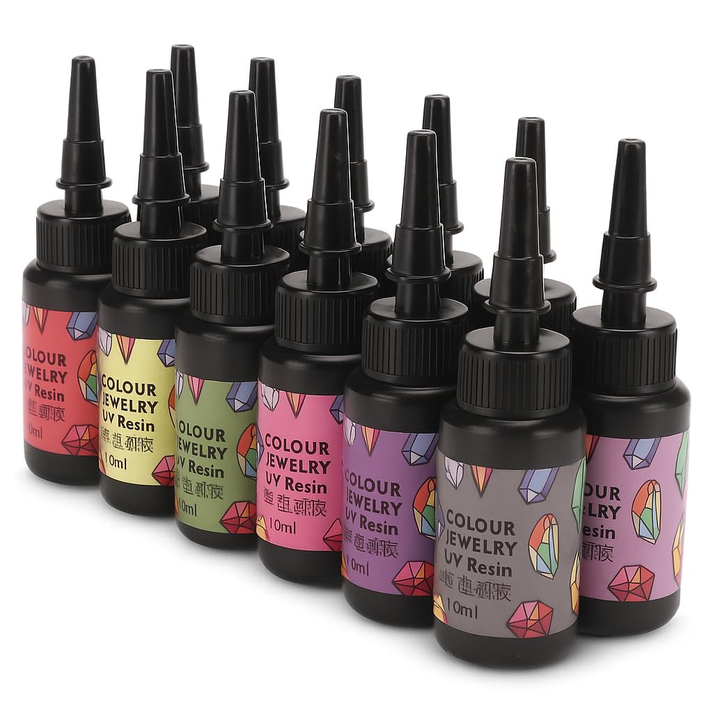 Clear UV Resin UV Epoxy Resin UV Resin Paint Set 12 Bottles Quick Curing with Nozzle for Resin Jewellery DIY Crafts Crafts