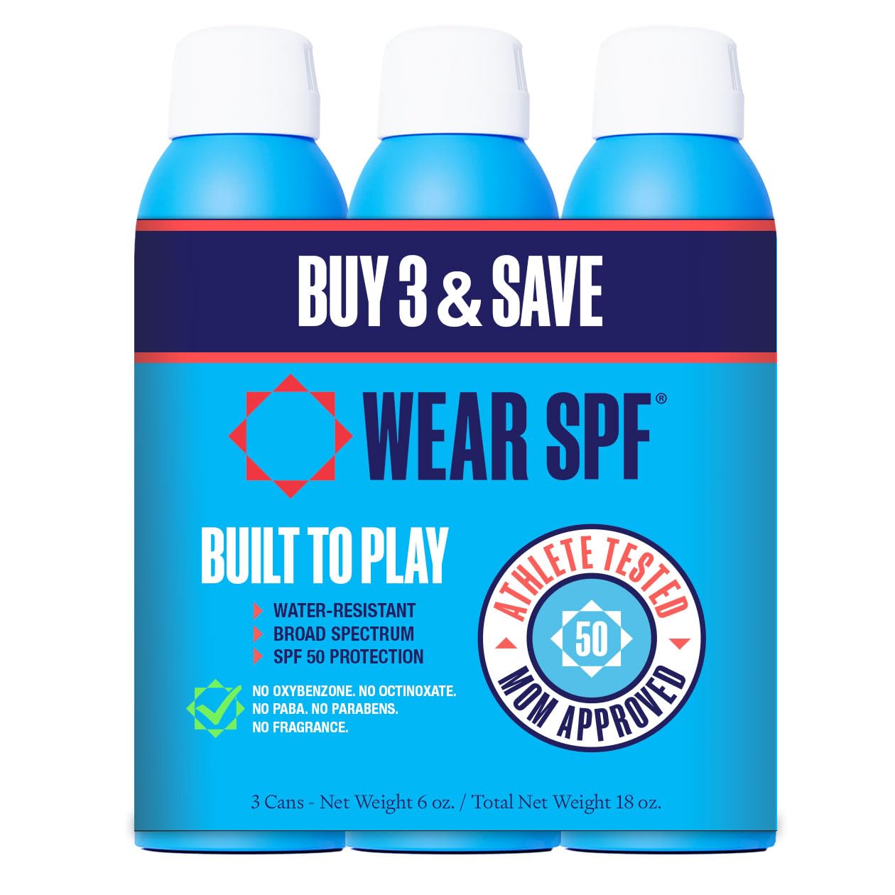 Wear SPF Performance Sport Sunscreen Spray Water Sweat-Resistant SPF 50 3-pack