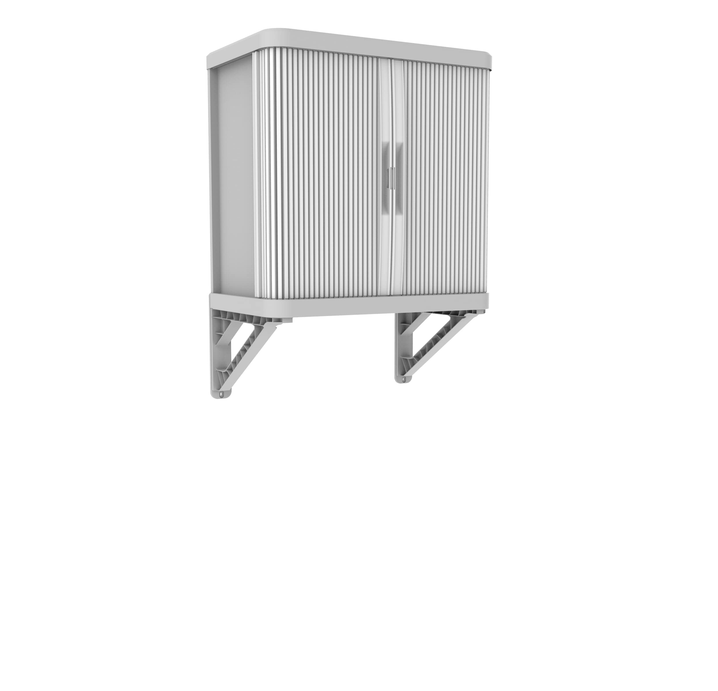 Cabina de pared Terry Rolling Space, armario de pared con dos puertas correderas, exterior e interior, 2 estantes interiores ajustables, gris, de plástico reciclado, dimensiones: 59 x 36 x 59 cm