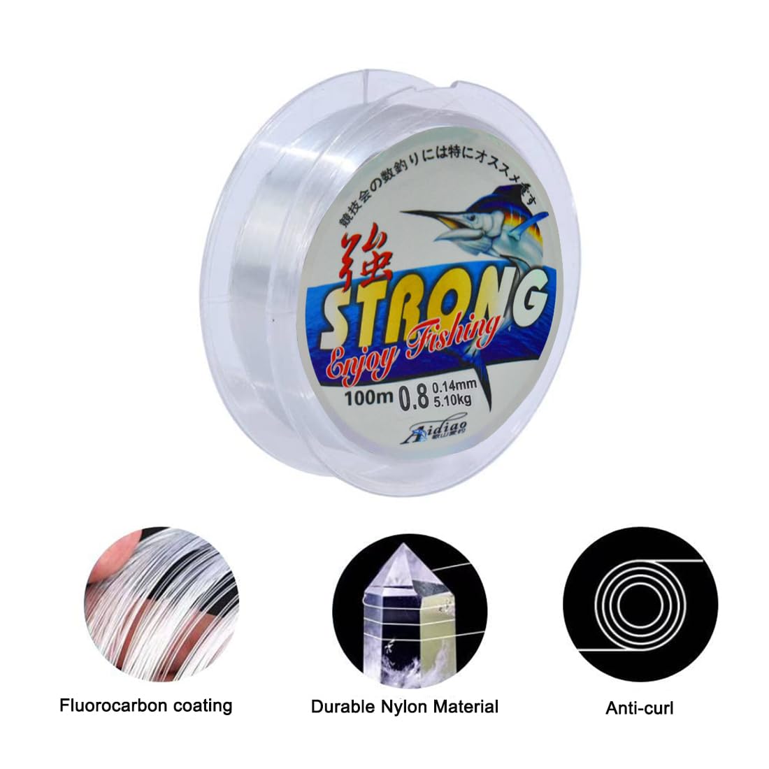 Lenza Da Pesca In Nylon Trasparente – 0,8mm X 200m – Invisibile, Robusta, Per Pesca E Fai Da Te – Inclusi 100 Manicotti