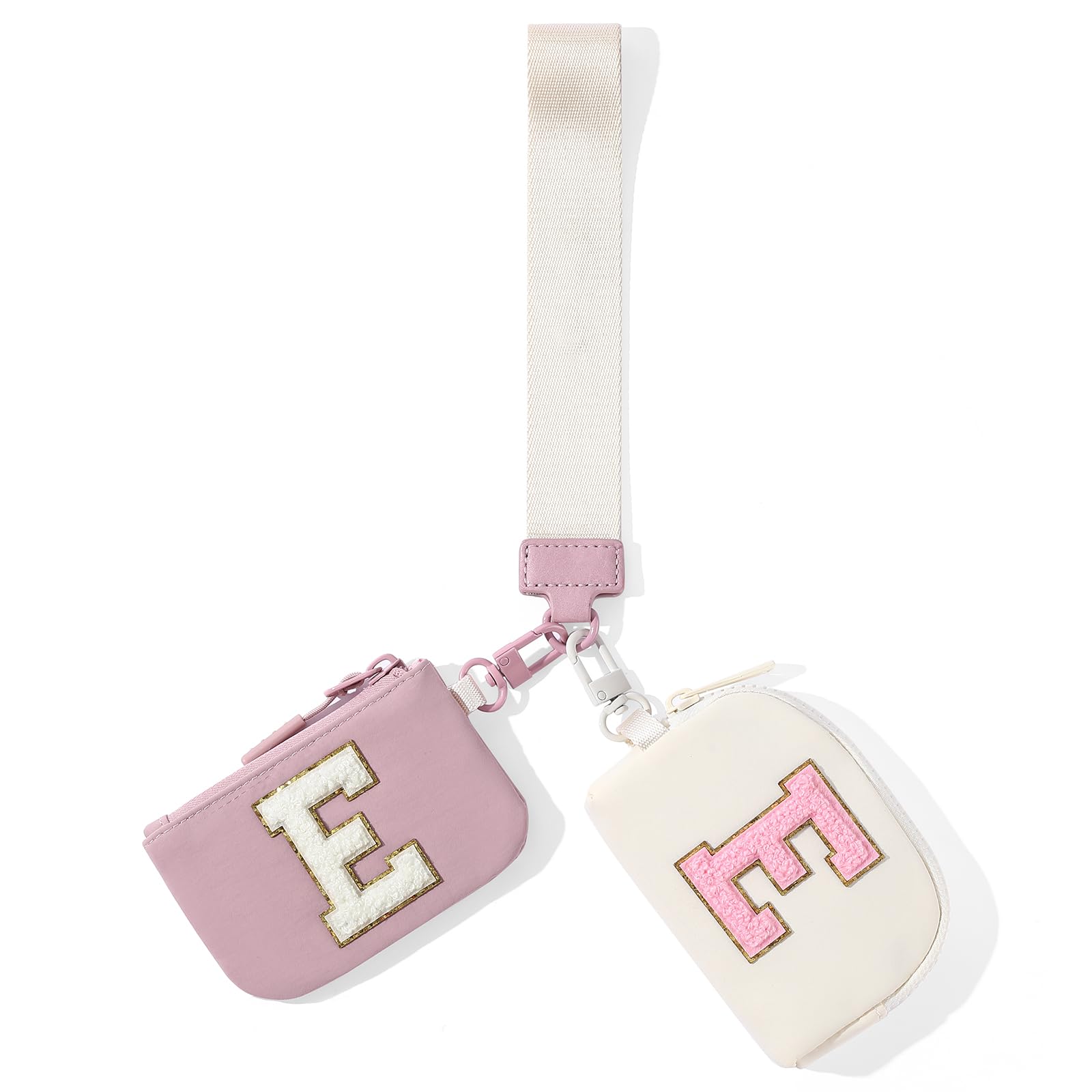 SENDEFN Mini Zip Around Dual Coin Pouch Wristlet Wallets for Women Portable Detachable Leather Keychain Pocket Purse