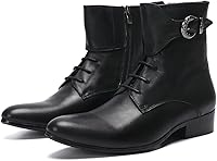 Vista 8 de Santimon Botas vaqueras para hombre, vestido formal, botas Chelsea de cuero genuino, botas casuales Patry de moda occidental, formal, baile