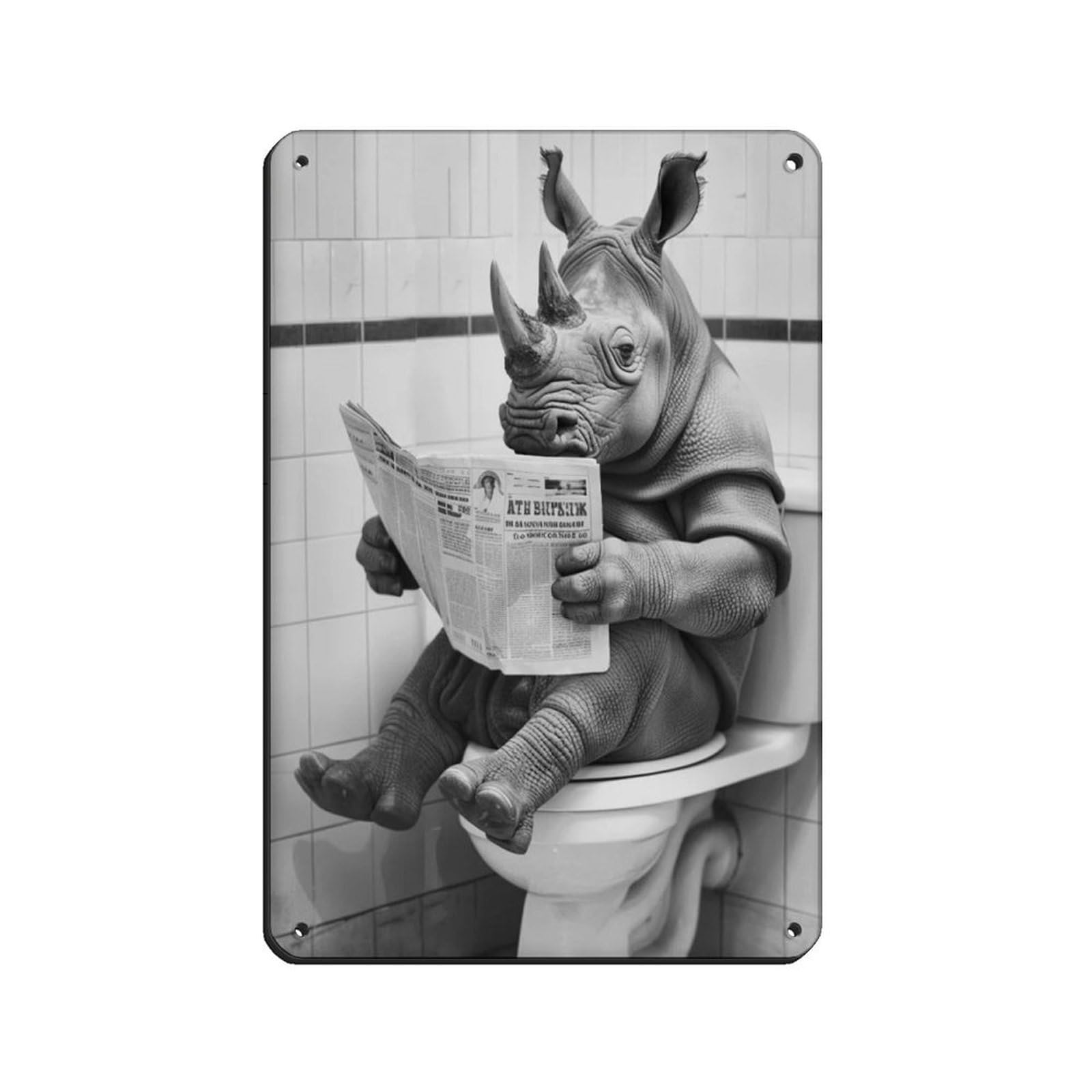 Rhino Sitting on The Toilet Reading A Newspaper (3) Tin Sign Vintage Metal Pub Club Cafe Bar Home Wall Art Decoration Poster Retro 8x12inch(20x30cm)