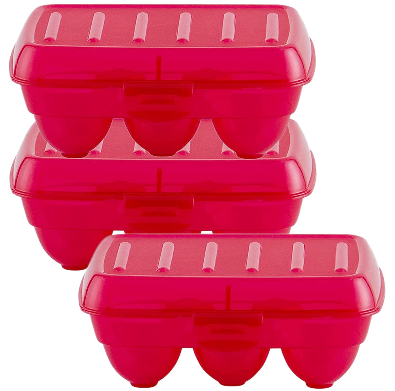Kuber Industries Plastic 6 Slot Egg Container,Tray, Holder for Refrigerator & Kitchen- Pack of 3 (Pink)-46KKM0154