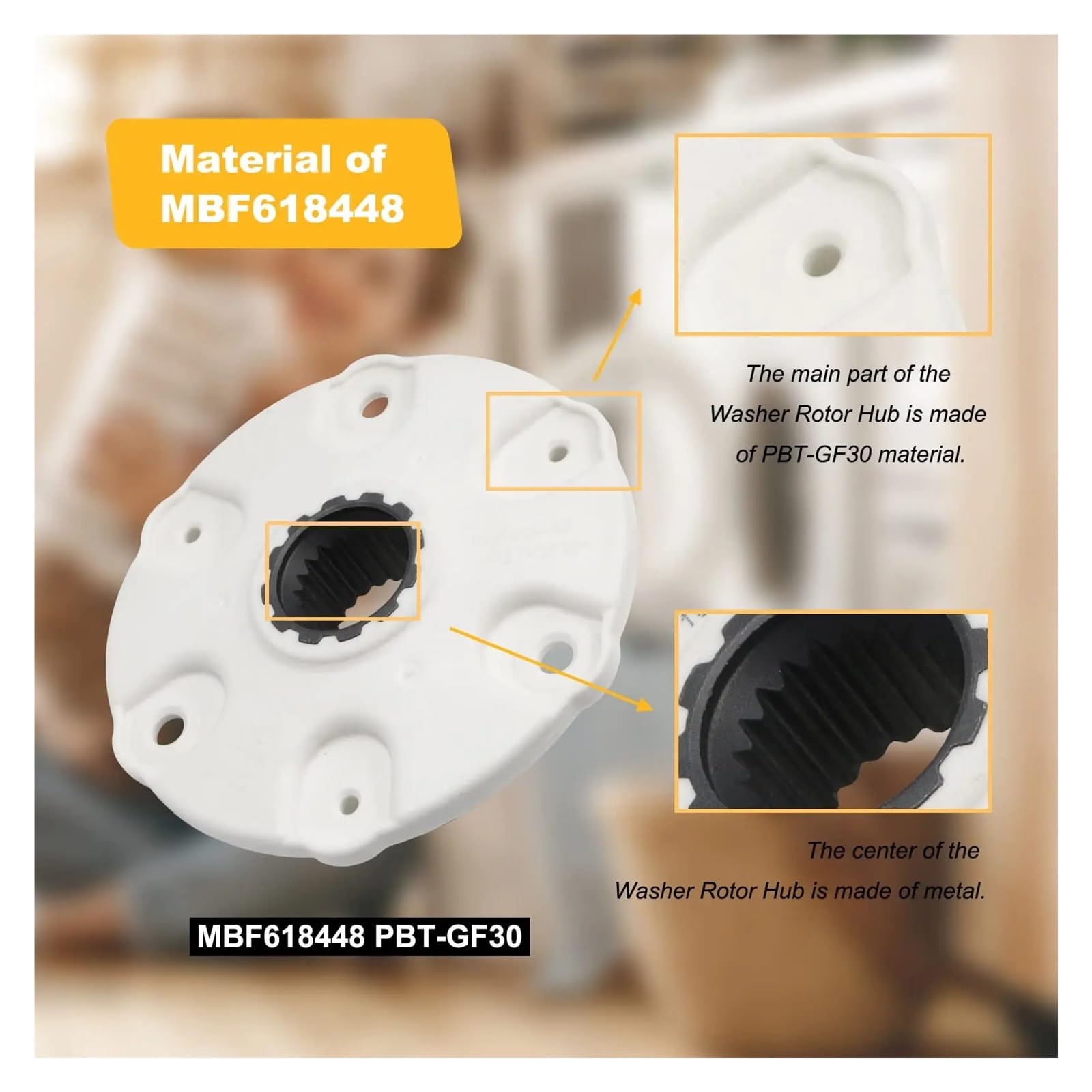 Moyeu De Rotor Lave-linge, Compatible Avec LG, MBF618448/PBT-GF30