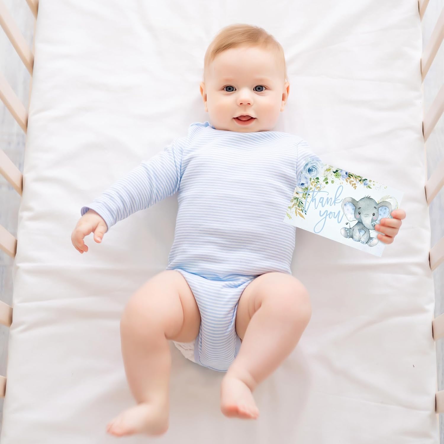 Whaline 24 Pack Baby Shower Thank You Card Blue Elephant Floral Greeting Card with Envelope Sticker Flower Animal Blank Note Card for Party Invitation Supplies, 4 x 6 Inch - Image 6