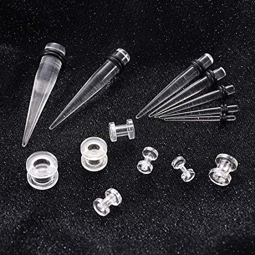 Huacan Ohr Dehnstäbe Tunnel Set - Acryl 28 Stück Scwarz Klar Unsiex Dehnstab Dehnset Dehnungsstäbe Taper Plug Ohr Piercing Stecker Expander Damen Herren 2mm-10mm