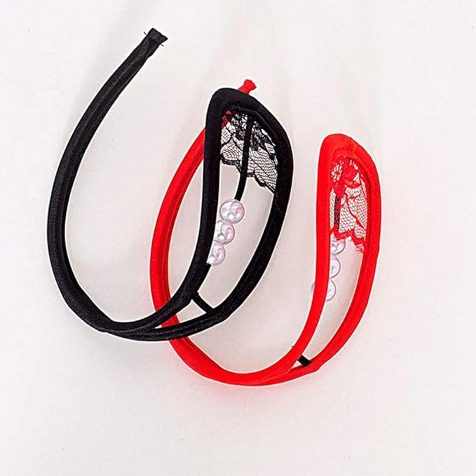 2X Women Sexy Sheer Lace Pearls C String Thong Invisible Underwear Panties Beige