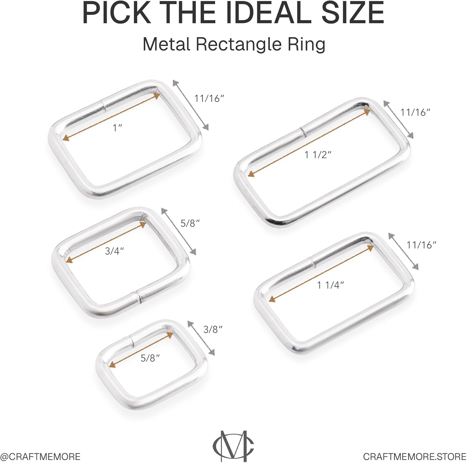 CRAFTMEMORE Metal Rectangle Buckle Ring Fits 5/8" 3/4" 1" Strap Heavy Duty Rectangular Cord for Bag Belt Loop Purse Making (3/4" x 20 pcs, Silver) - Image 3