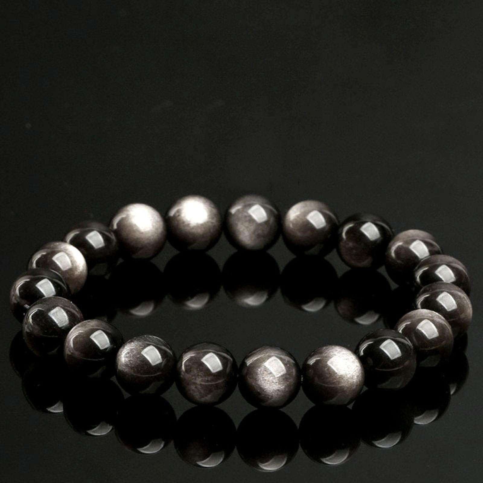 Pulsera elástica de obsidiana Negra Natural, Pulsera de Cuentas de Piedra para conexión a Tierra, Elegante joyería de Cristal elástico para protección del Uso Diario para Fuerza,12MM