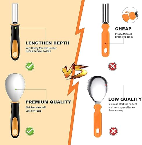 Miniatura 3 de Yixiang Kit de tallado de calabaza de Halloween, 5 piezas de herramientas profesionales de tallado de acero inoxidable para decoraciones de