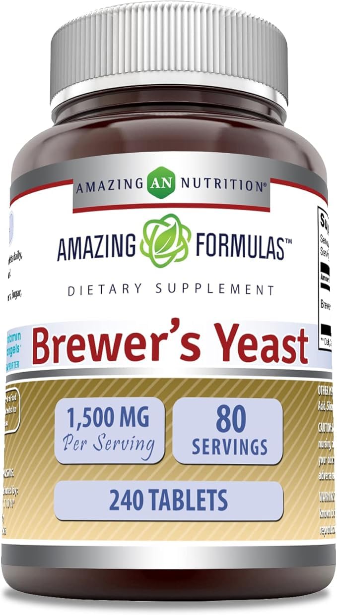 Amazing Nutrition Brewers Yeast Tablets - 7.5 Grain Capsule 500mg 240 Tablets - Supports Healthy Digestion * Promotes Heart Health