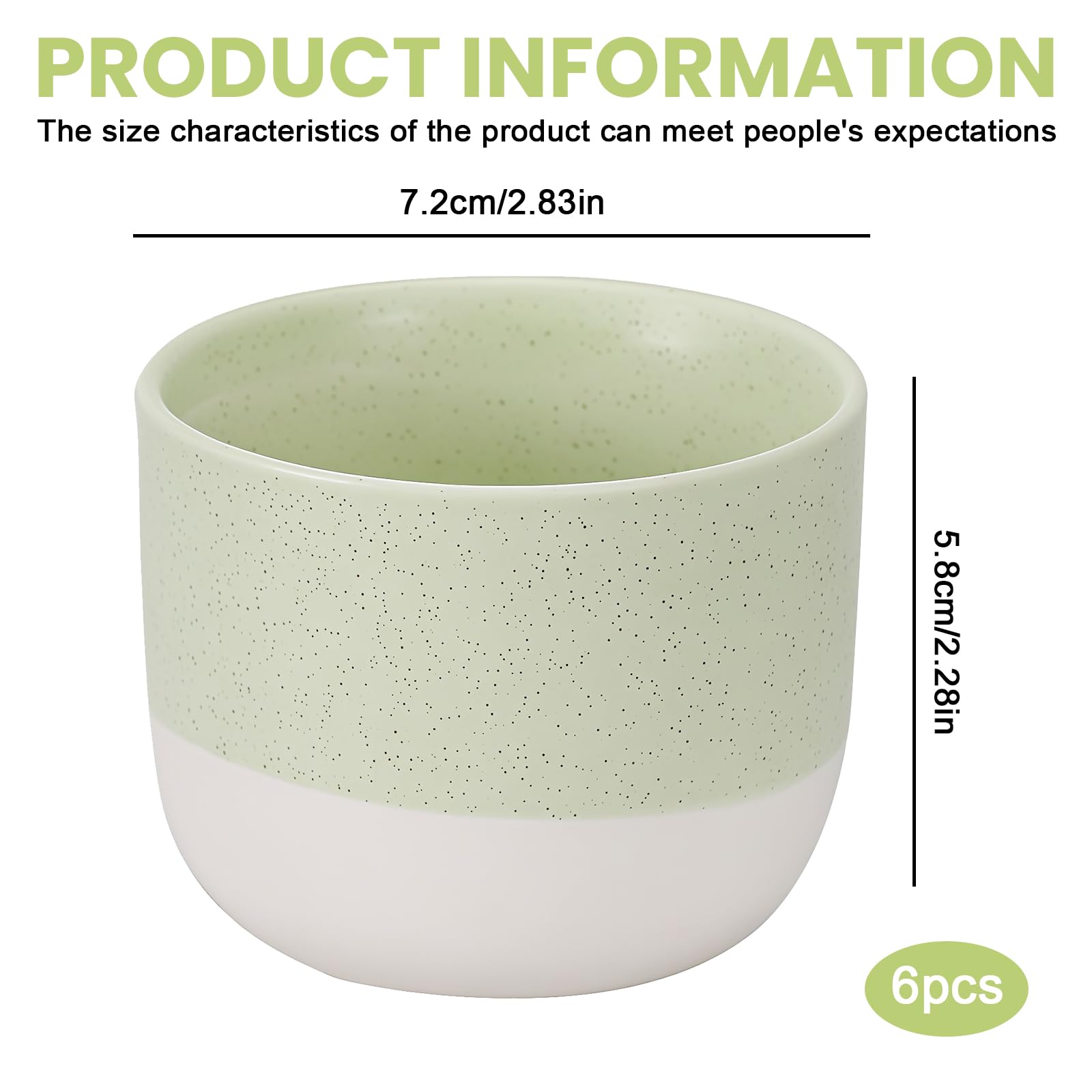 Set di 6 tazze da tè verde chiaro con gradiente, 150 ml, in ceramica, senza manico, tazze da caffè a doppia parete, tazze smaltate